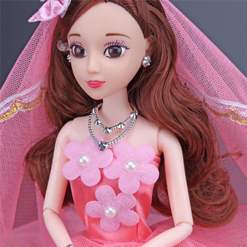 Princess Elegant Drag Tail Wedding Dress +Veil + Bow Hair Clip for 30cm Doll Clothes Kid DIY Toy Girls Gift Accessories