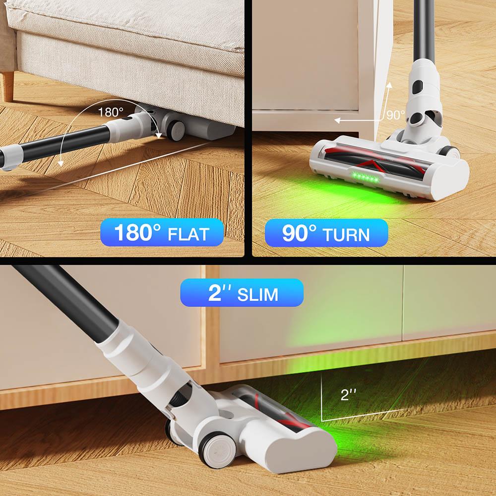 MOOSOO S5 Mate Cordless Stick Vacuum Cleaner, 20kPa Powerful Suction, 55min Runtime, 1L Dustbin, Green LED Technology