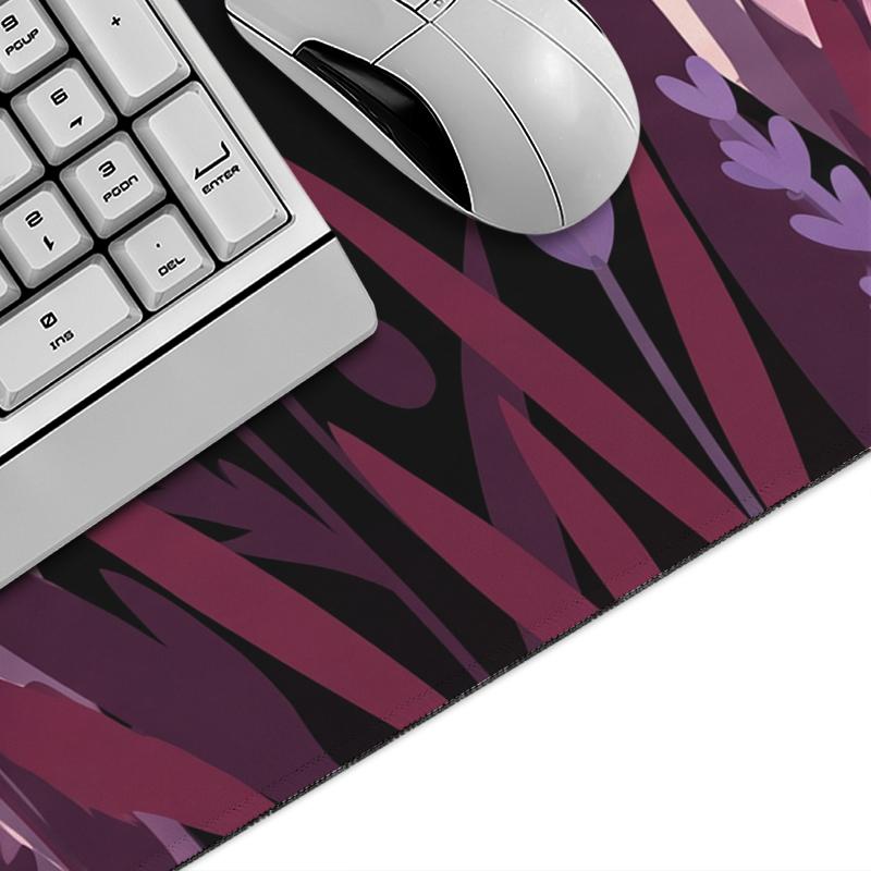 Mouse Pad Black Cat Pink Flower Field Gamer printon demand Large HD Mousepad XXL MousePads Carpet Non-Slip Office PC Table Mat