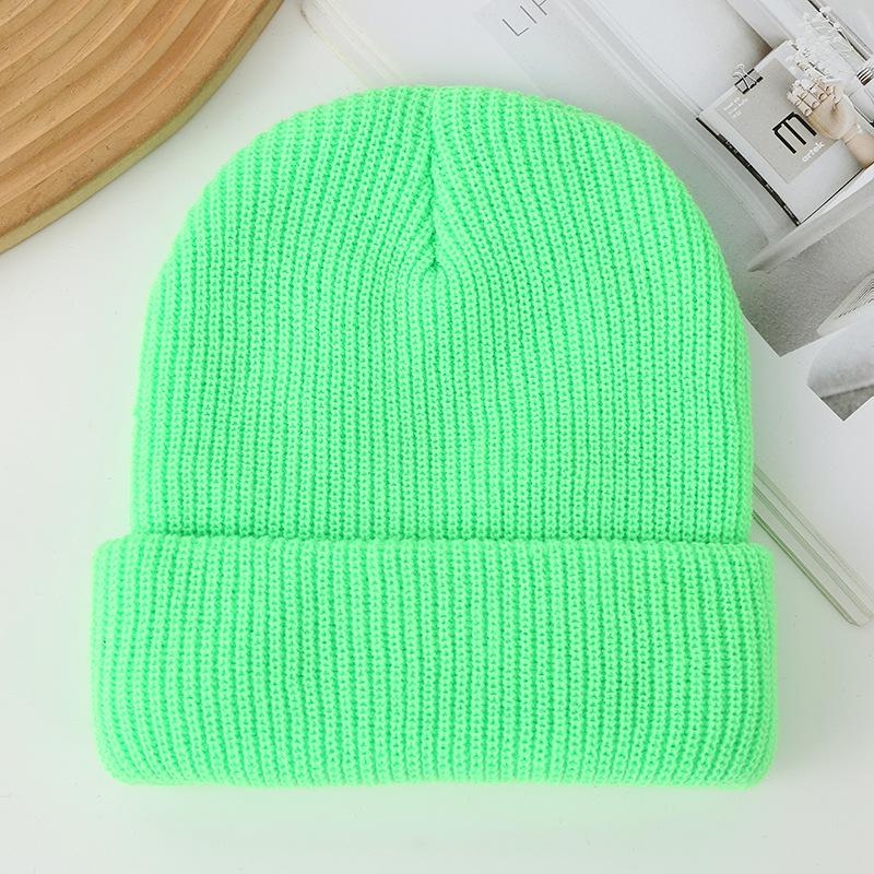 Gorro de Lana de Punto de Doble Capa de Color Sólido - Sombrero Pulóver Cálido para Exterior