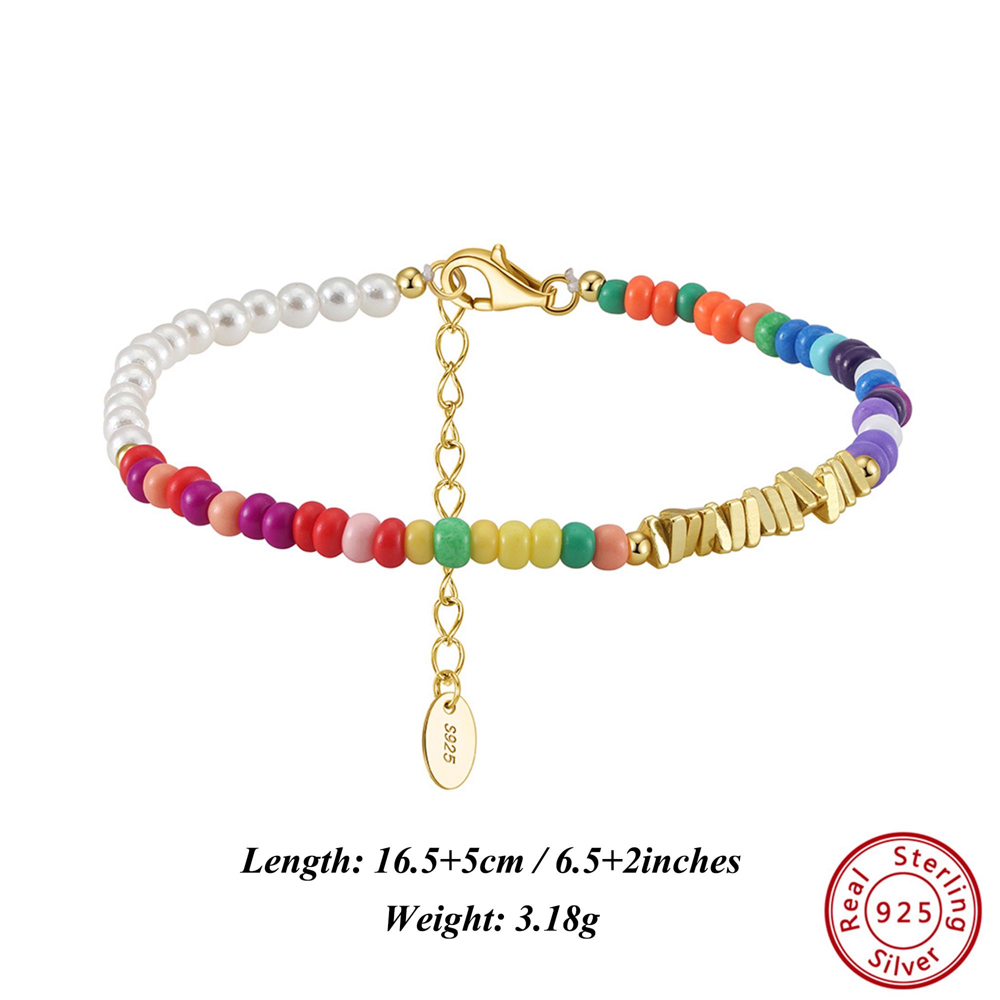 

EFFIE QUEEN 925 Sterling Silver White Shell Pearl With Colorful Beads Ornament Color Mixing Design New Item Hand Accessory PSB07