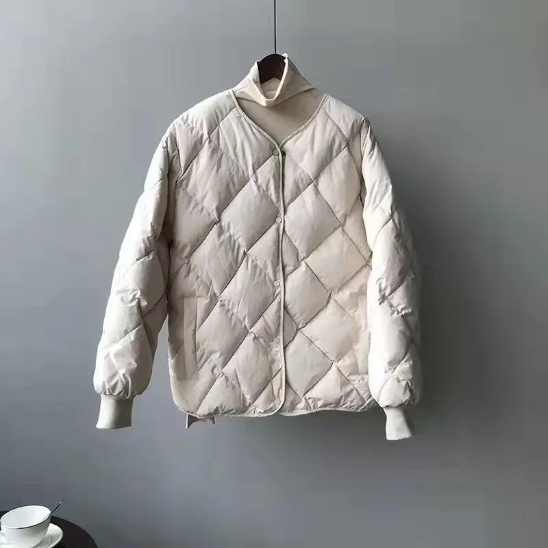 Winter Padded Jacket Women Autumn Korean Versatile Lightweight Rhombus Plaid Padded Jackets
