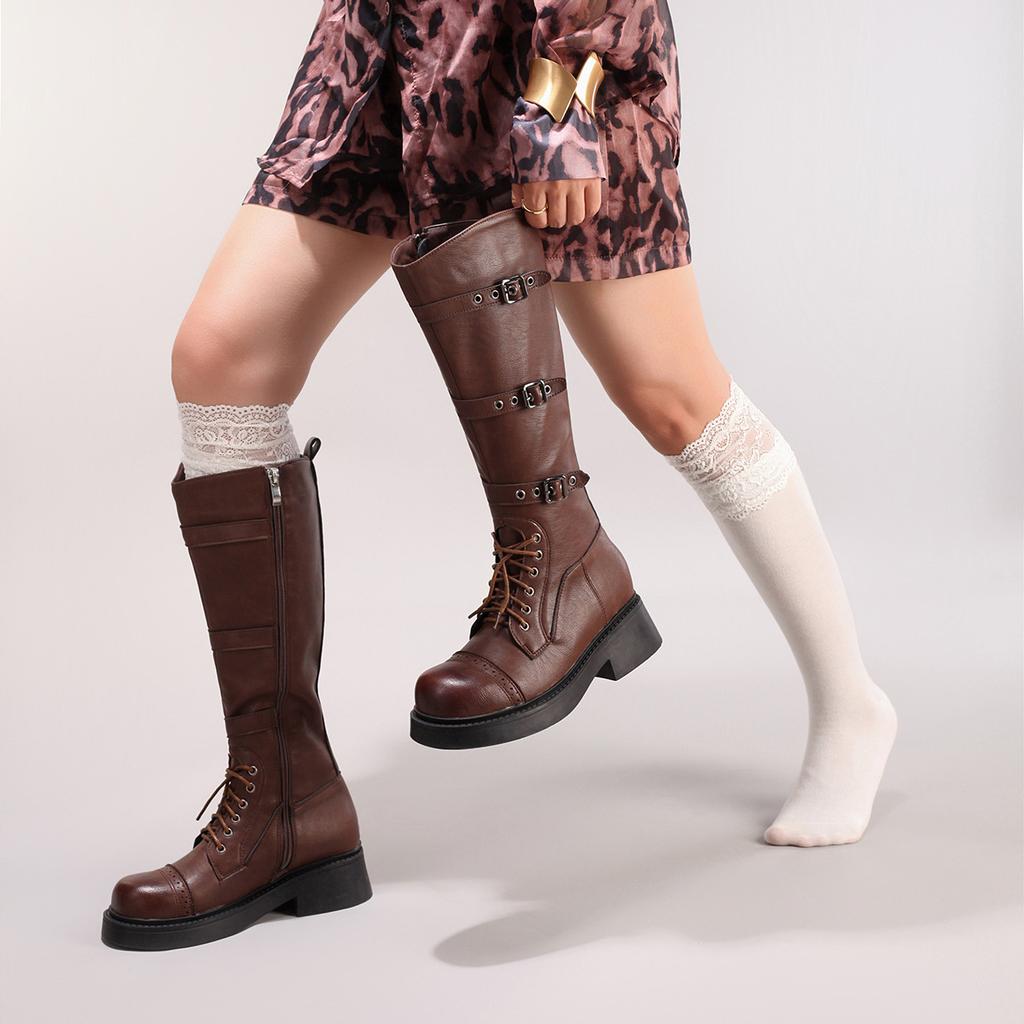 2025 Super Fire Stiefel Dicker Absatz Dicke Sohle Mode Lange Stiefel Runde Spitze Dicker Absatz Schmal Vielseitig Kniestiefel Exklusiv