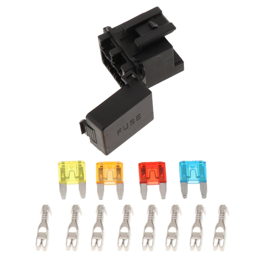 Universal 4 Way Blade Fuse Holder Box With Spade Terminals And Fuse For Truck, RV, Boat, Trailer