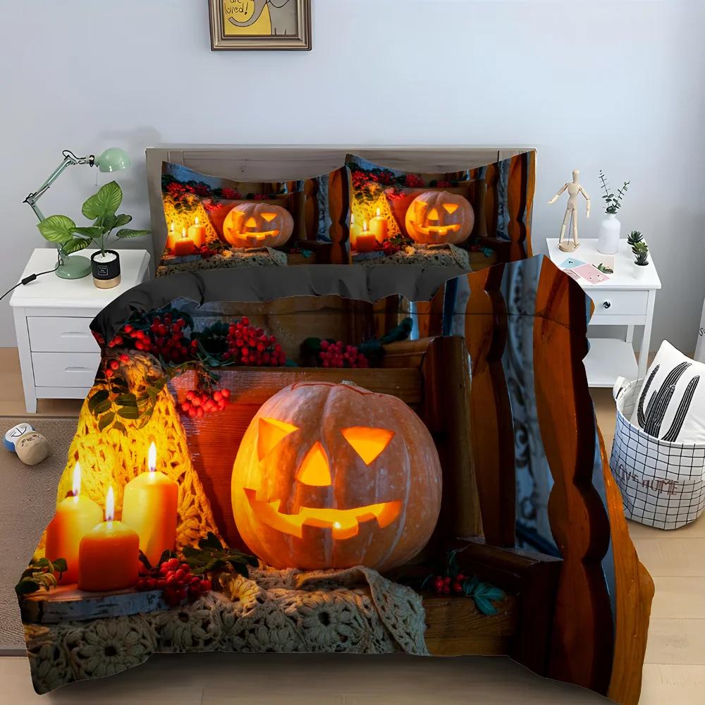 Halloween Horror Kürbis Königin König Bettbezug Nacht Hexe Bettwäsche Set Fledermaus Mond Steppdeckenbezug 2/3 Stück Polyester Bettdeckenbezug
