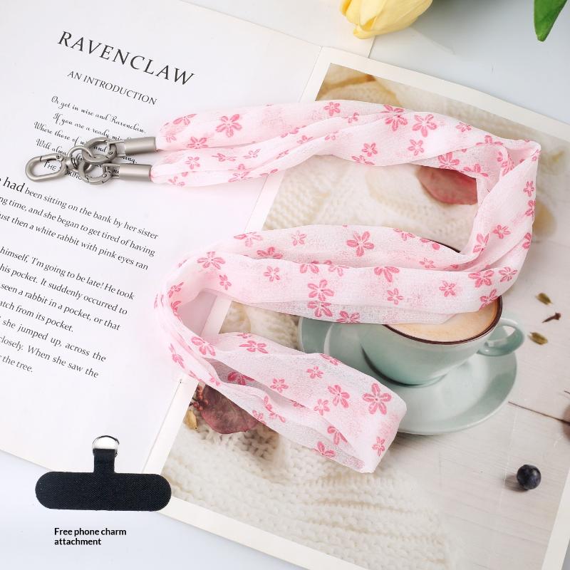 Ins Floral Phone Crossbody Strap Detachable Long Phone Case Lanyard Cute Fabric Shoulder Wrist Chain Mobile Phone Camera Pendant
