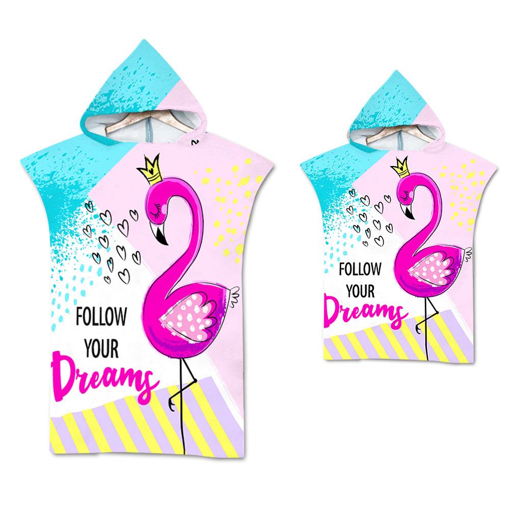 Flamingo Strandtuch Schnelltrocknend Kapuzenmantel Neoprenanzug Erwachsene Kinder Große Handtücher Eltern-Kind-Poncho Bademantel für Schwimmen Surfen