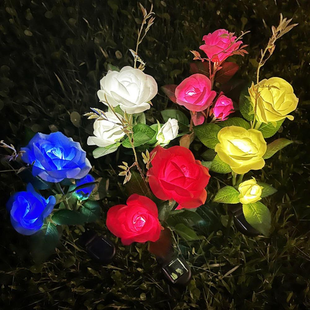 1 Head LED Simulated Solar Lights Waterproof 4 Colors Outdoor Decorative Solar Light Rose Flower Lawn Lamp