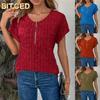 Women's Fashion Casual Solid Color Print Short Sleeve O-Neck Blouses & Shirts