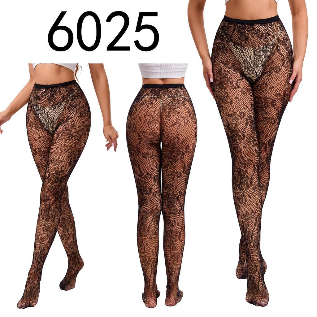 "Black Fishnet Pantyhose with Hollow Suspender Design"