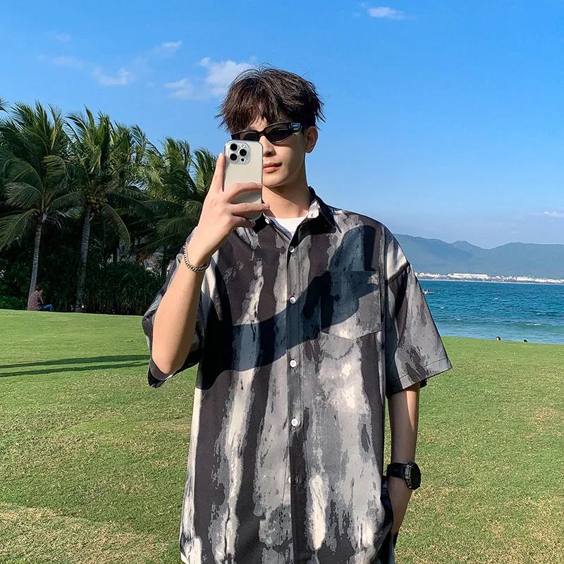 Short-sleeved Shirt Men's Beach Summer Casual Handsome Loose High-end Top Outfit Hombre Elegante Casual Menswear Brand