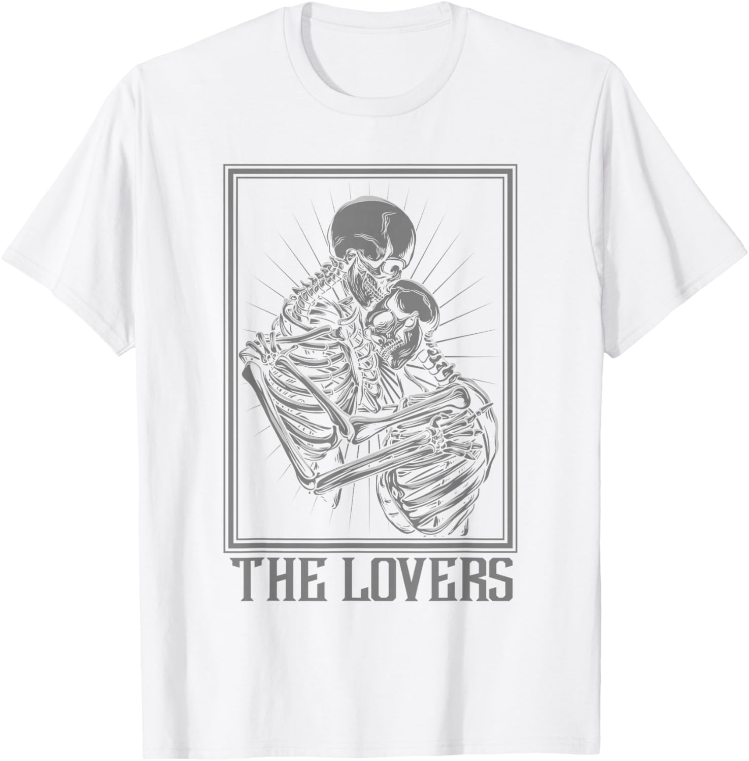 The Lovers Skeleton Tarot Card Graphic Tee Men Casual Cotton Short Sleeve T-Shirt S