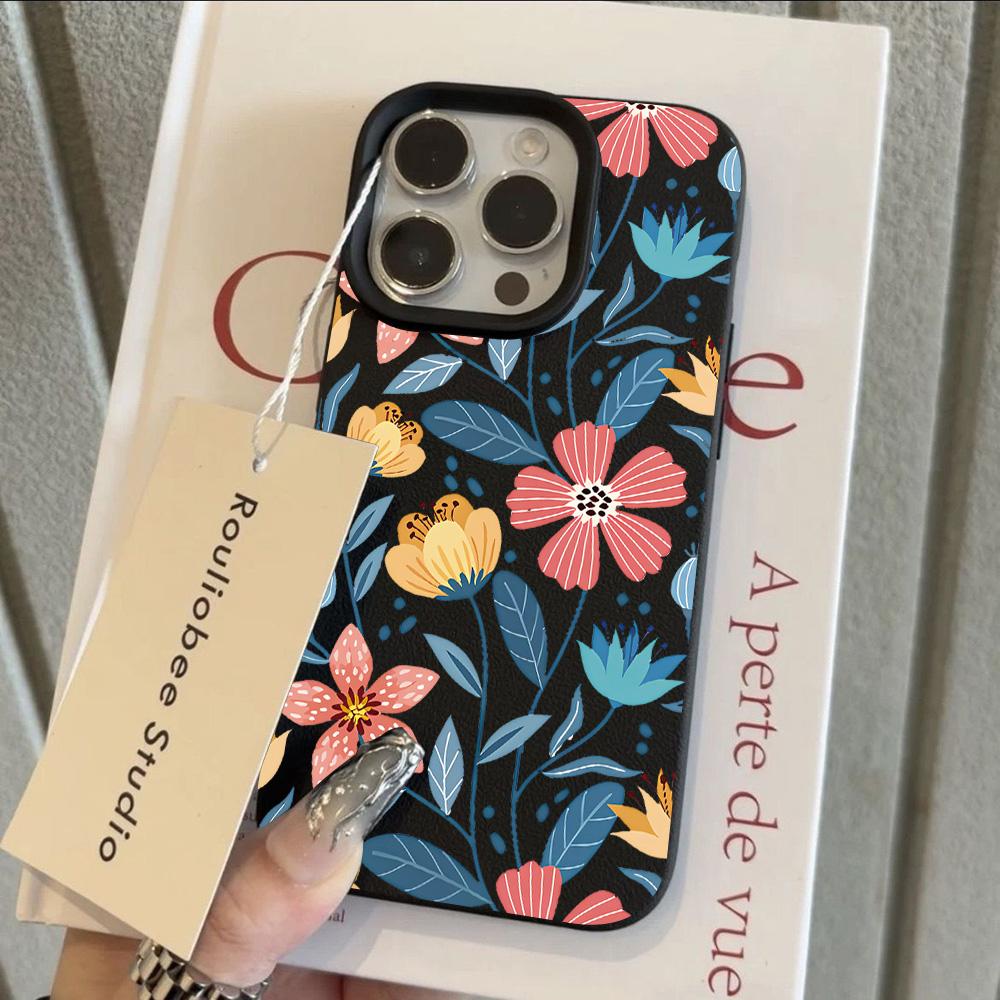 HOT Luxury Retro Flowers Lichee Leather Pattern Phone Case For iPhone 17 16e 16 15 14 13 12 11 Air Pro Max Plus X XR XSMax