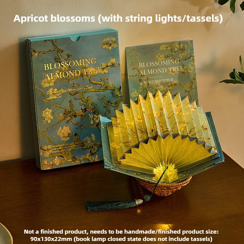 Chinese Fan Shaped Book Lamp Glass Bead Lamp Series Artistic Calligraphy Famous Paintings DIY Handmade Desktop Ornaments