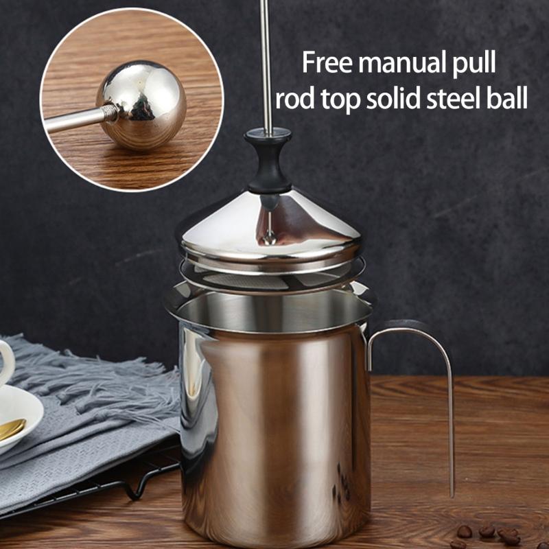 Nonrust Steel Manual Milk Frother Double Layer Whisks For Homemade Coffee No Electricity Need Portable Design