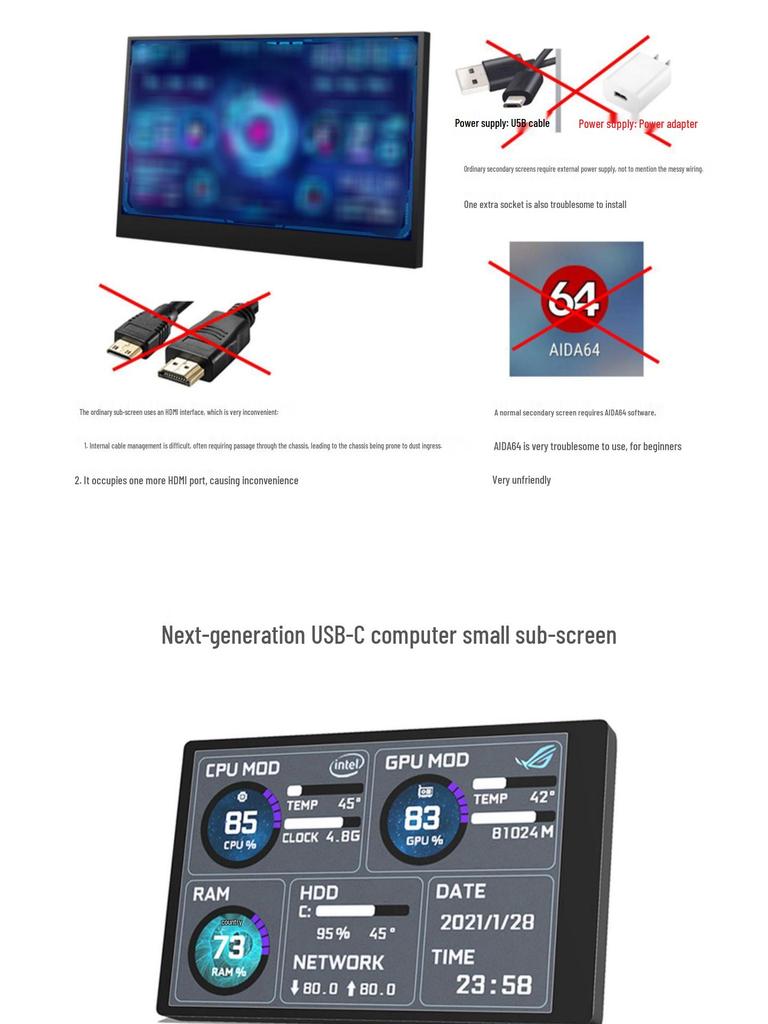 Turing 3.5" IPS USB-C Smart Display for PC Temperature Monitoring