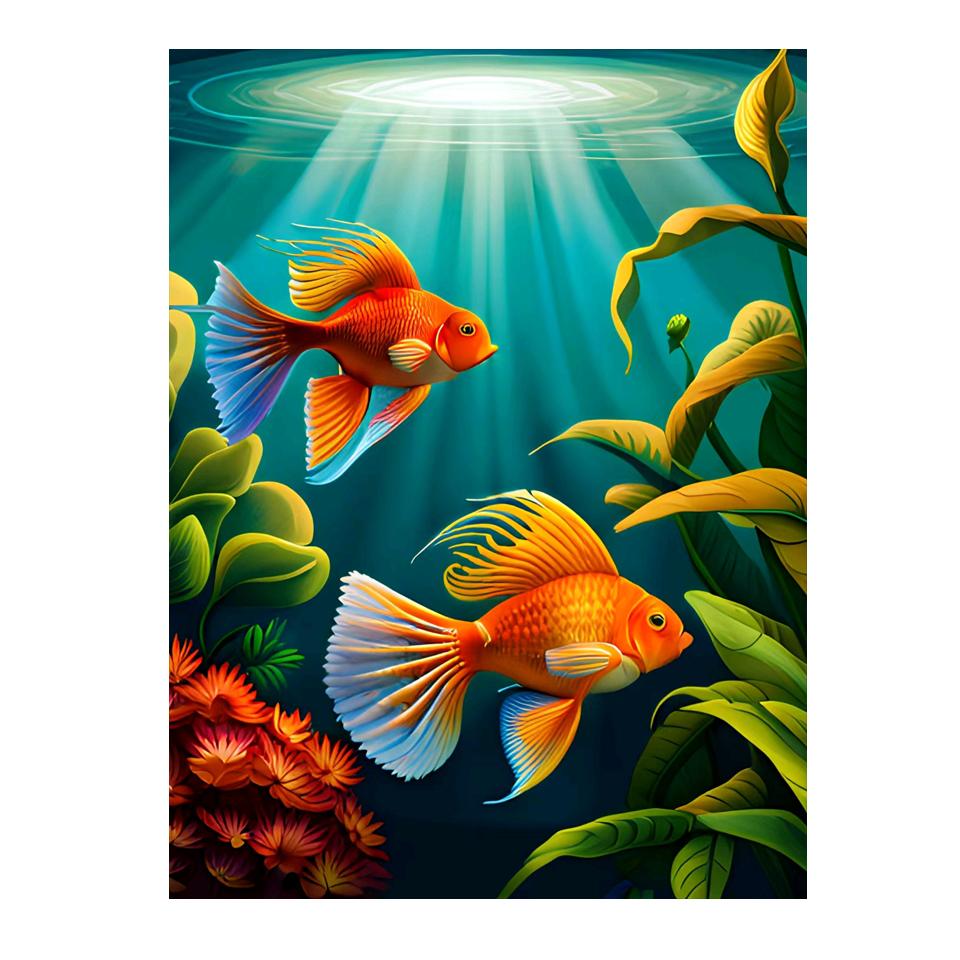 5D Pond Fish DIY Diamond Painted Fish Mosaic Art Diamond Embroidery Kit Handmade Inlaid Home Decoratio