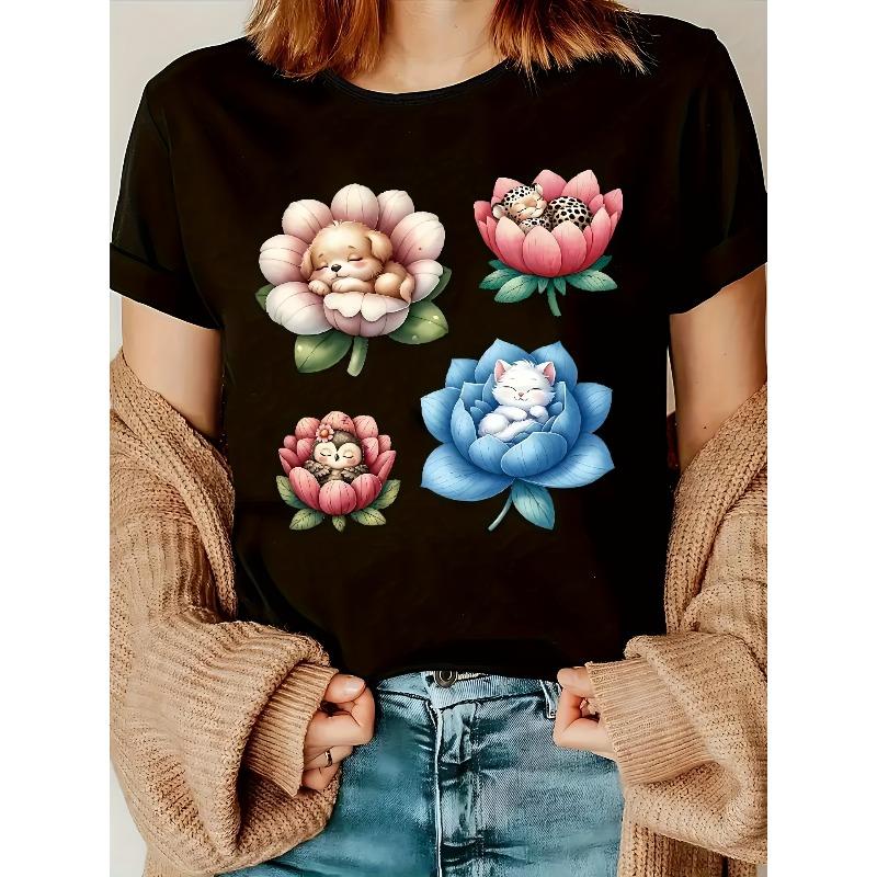 

Womens Graphic Print T Shirt Short Sleeve Crew Neck Spring Summer Casual Top 4XL