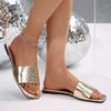 2025 Summer New Large-size Women's Slippers Casual Glossy Outer Wear Light One-word Flat-bottomed Cool Slippers