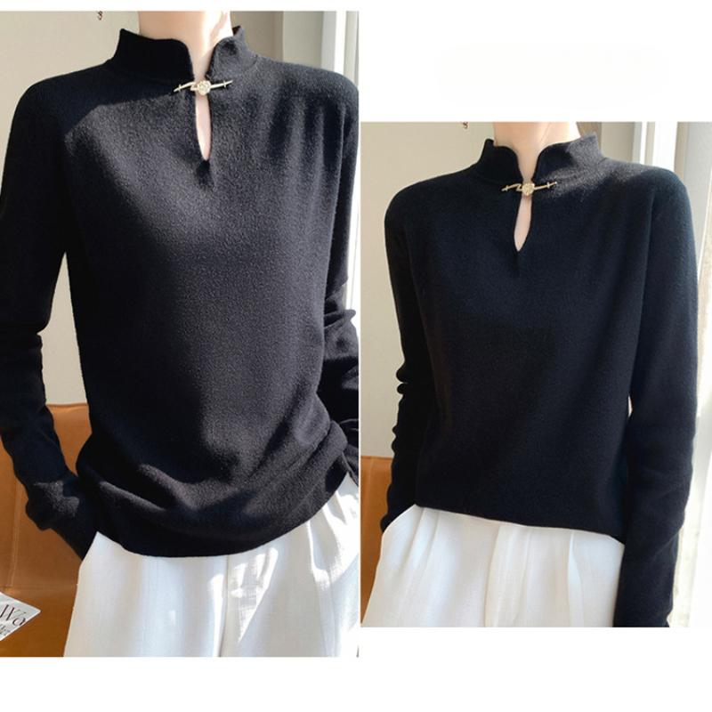 GMXIA Stand-up Collar Long-sleeved Knitted Bottoming Shirt Women's Semi-high Neck Jumper Slim Warm Inner Jumper Pretty Tops