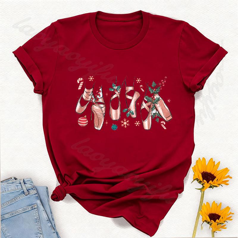 Ballet Slipper Cotton TShirt Merry Dancemas TShirt Dancing Christmas TShirt Ballerina Christmas Gift Women Clothes Y2k Top