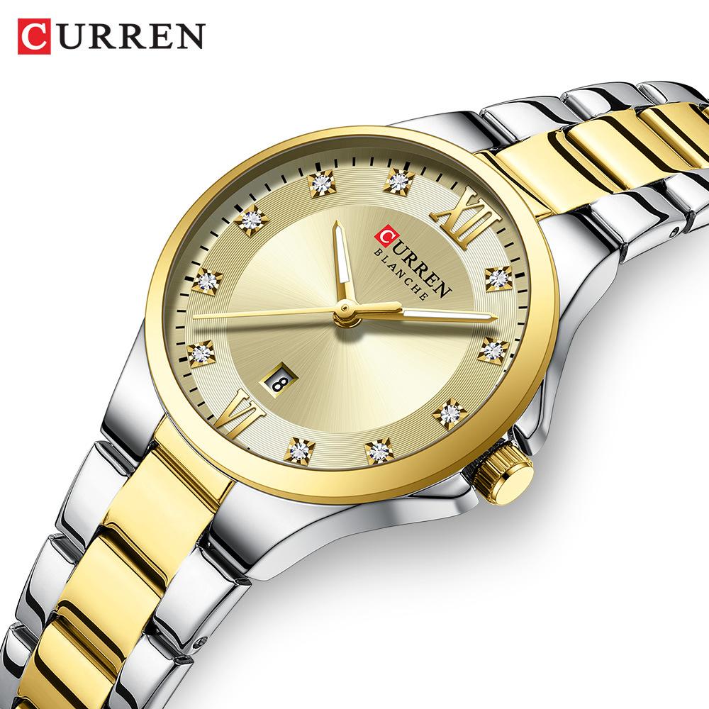 CURREN Brand Quartz Watch for Women Fashion Luxury Round Stainless Steel Waterproof Luminous Ladies Wristwatch