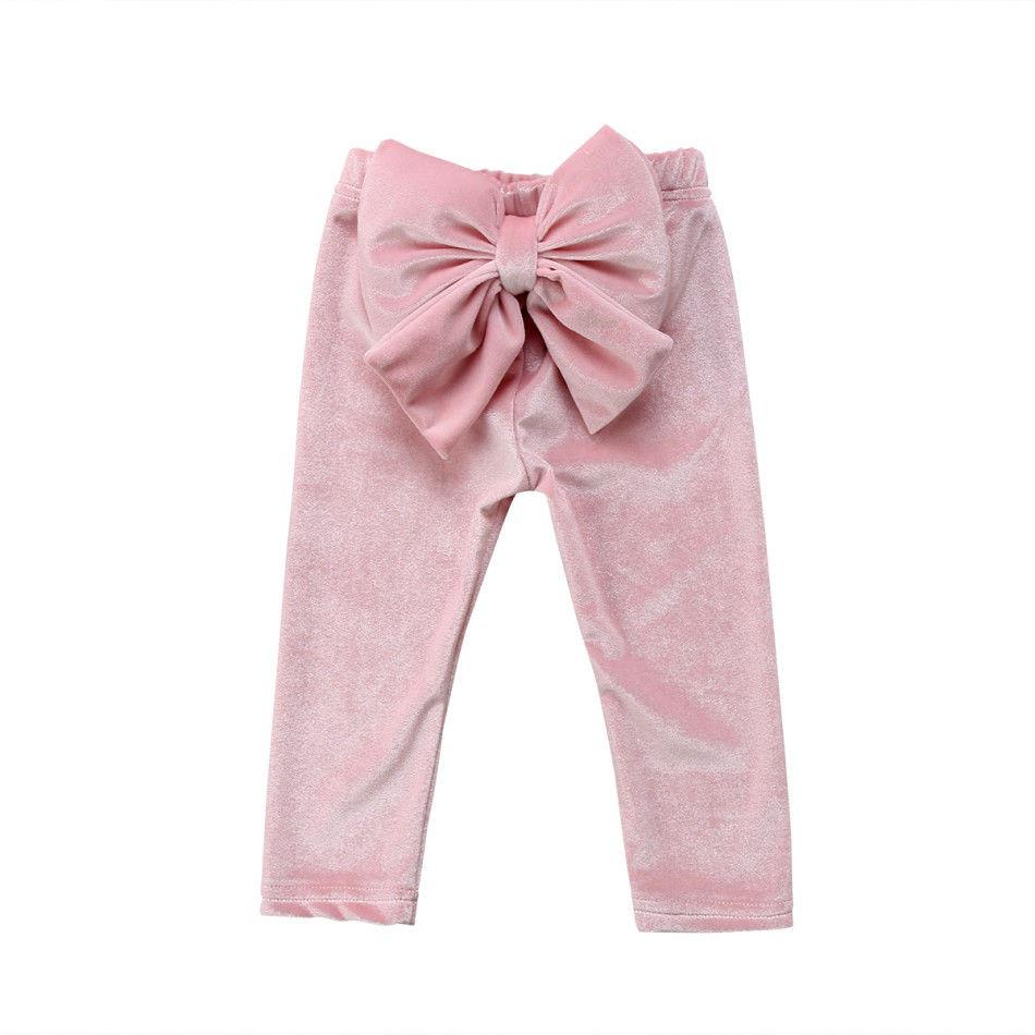 Fashion Toddler Kids Baby Girl Bowknot Bottoms Pleuche Long Pants Leggings Clothes