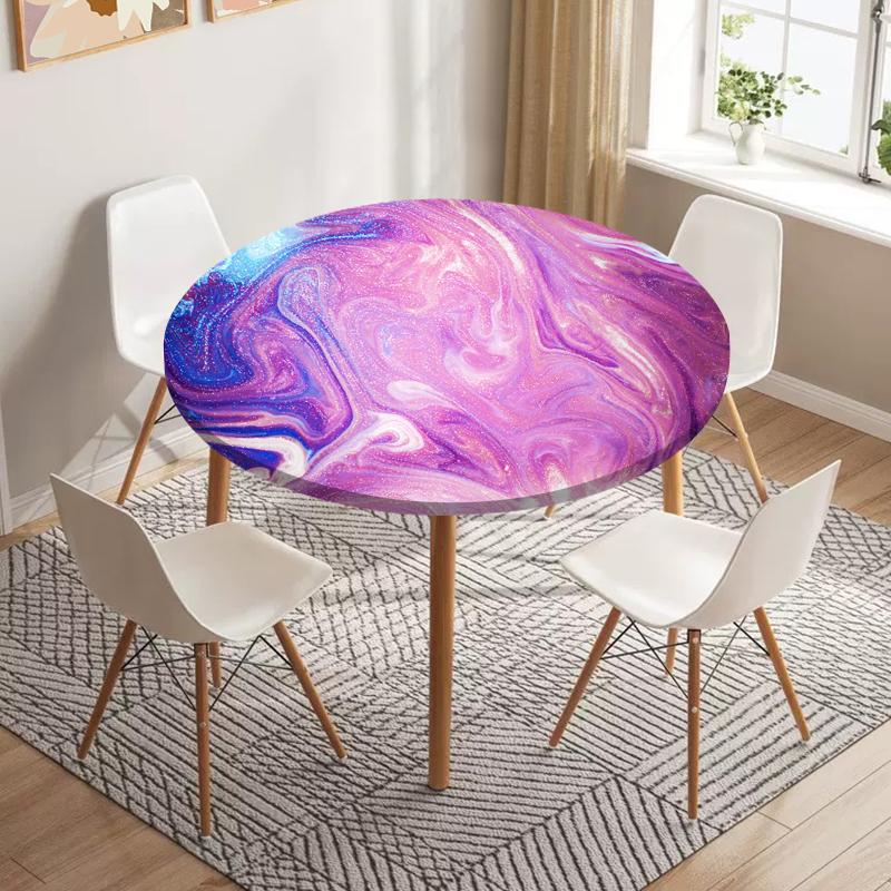 Marble Round Tablecloth Waterproof Elastic Dining Table Decoration Accessories Classic Style Home Kitchen Dining Room Decoration
