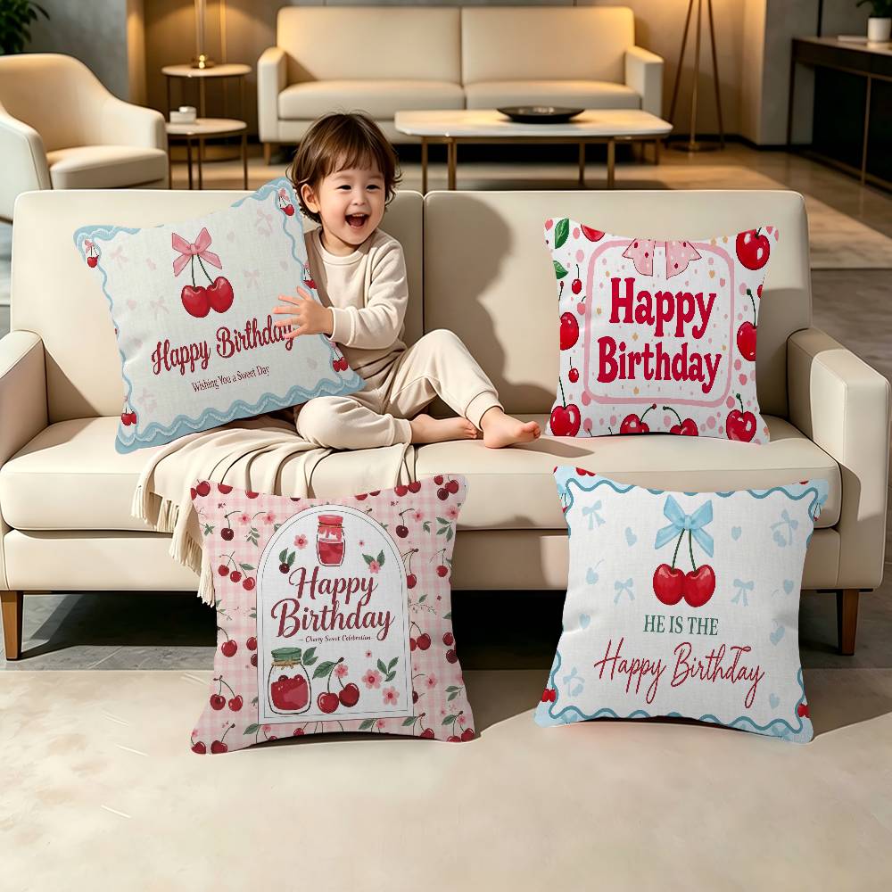 Pink Cherry Cherries Butterfly Pillow Case Plush Fabric Soft Double Sided Print Sofa Cushion Cover Throw Pillow Covers