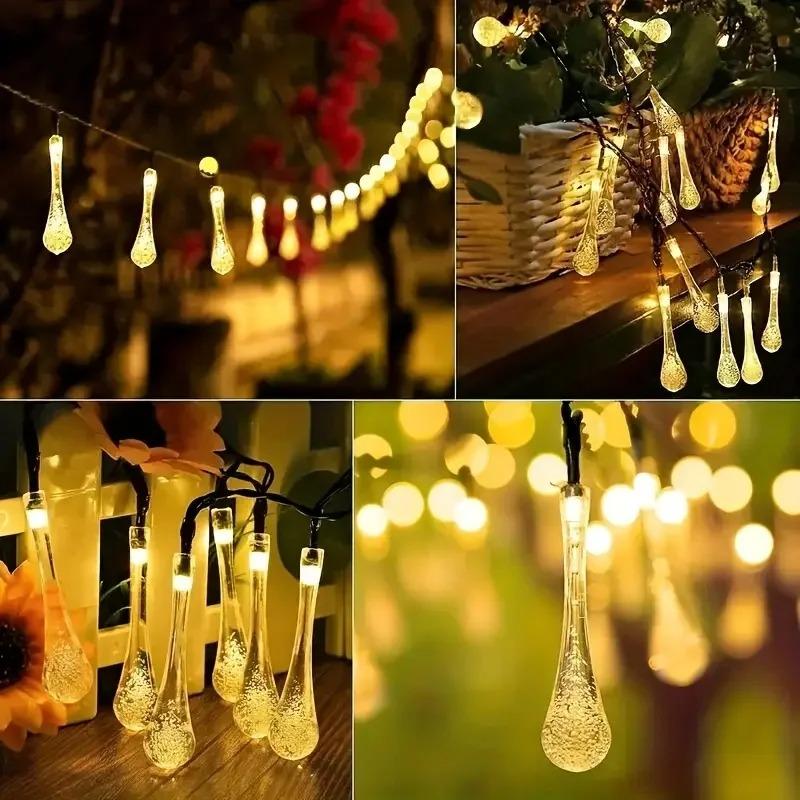 Solar Powered Water Drop String Lights LED Raindrop Fairy Lights Outdoor for Garden Yard Patio Christmas Wedding Birthday Decor