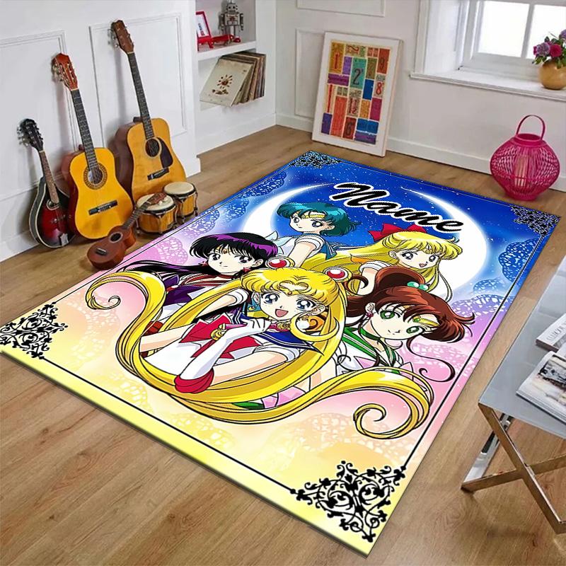 Custom Sailor Moon Mat Personalized Name, Polyester Washable Indoor Entryway Rug, Gift for Christmas, Easter, Thanksgiving Day