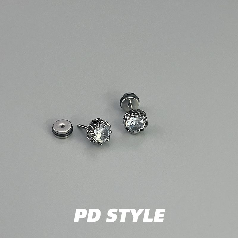 

Pdstyle Single Rhinestone Ear Studs Handsome Girls Zircon White pair