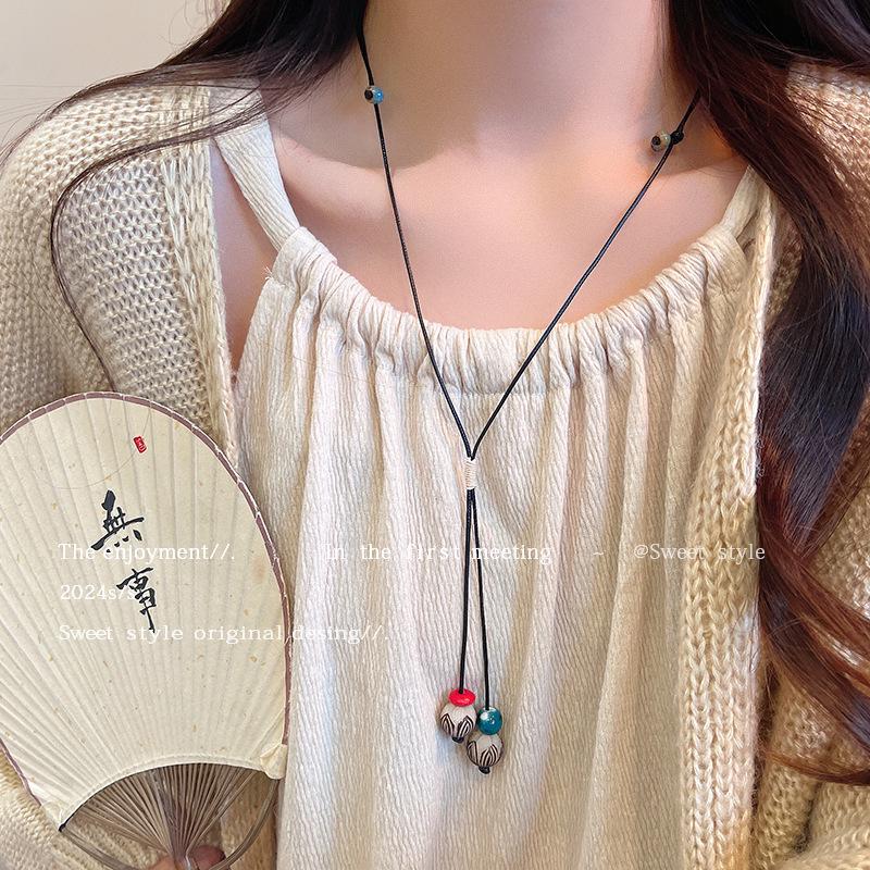 Bohemian Ceramic Necklace: Vintage Ethnic Long Sweater Chain & Zen Choker