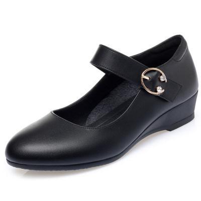 Mom shoes soft sole women's spring and autumn comfortable thick heel single shoes one-button versatile wedge heel medium women's leather shoes
