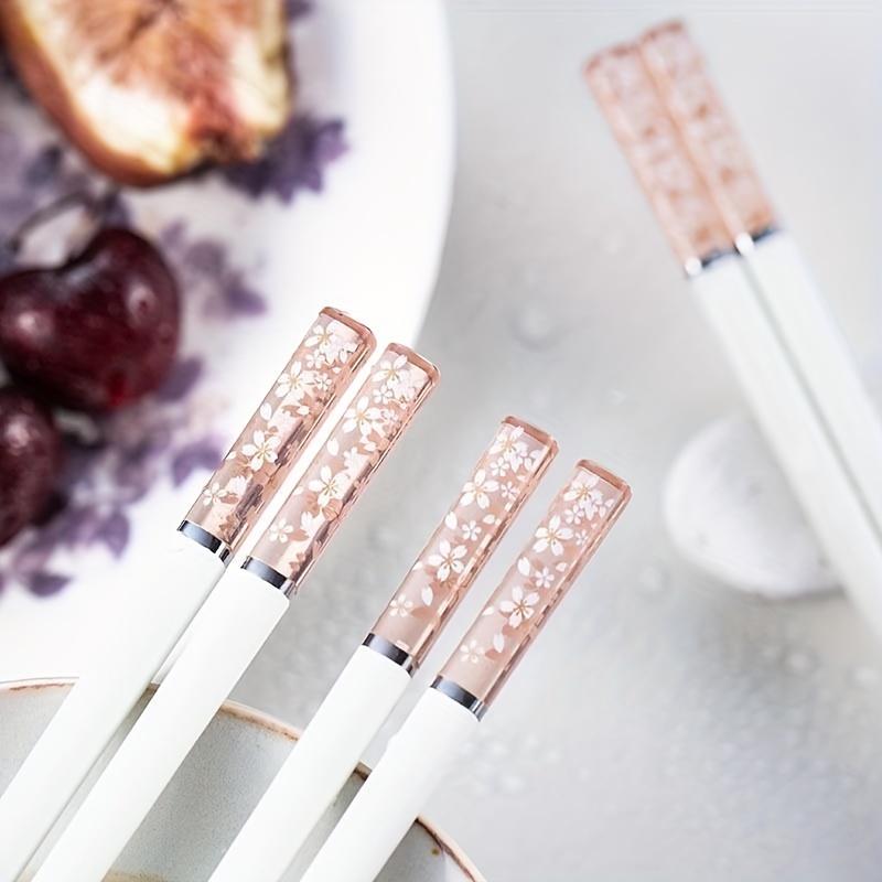 Sakura Theme Gift Chopsticks Set, 5 Pairs (24cm) with Decorative Stand, High-Quality Alloy, Smooth Finish & Comfortable