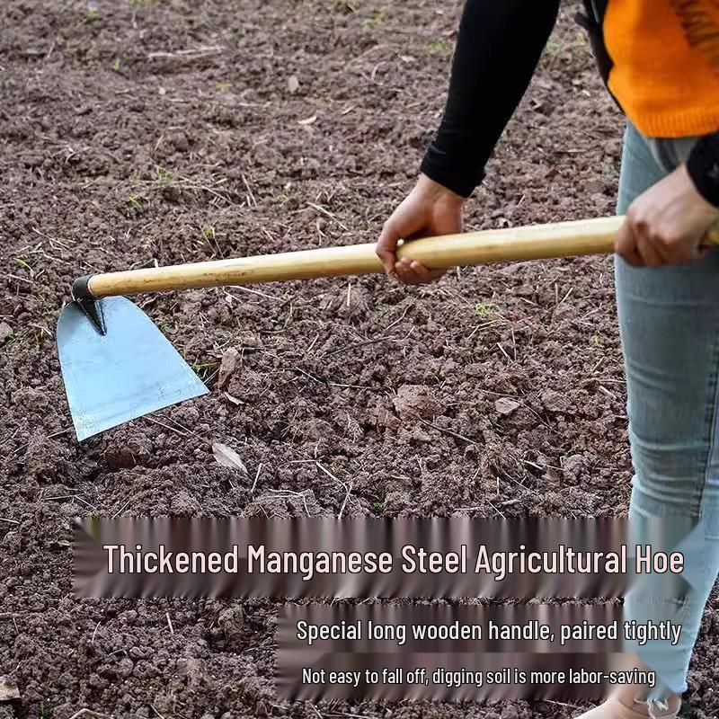 Traditional Thickened Manganese Steel Hoe for Weeding, Planting, and Soil Loosening