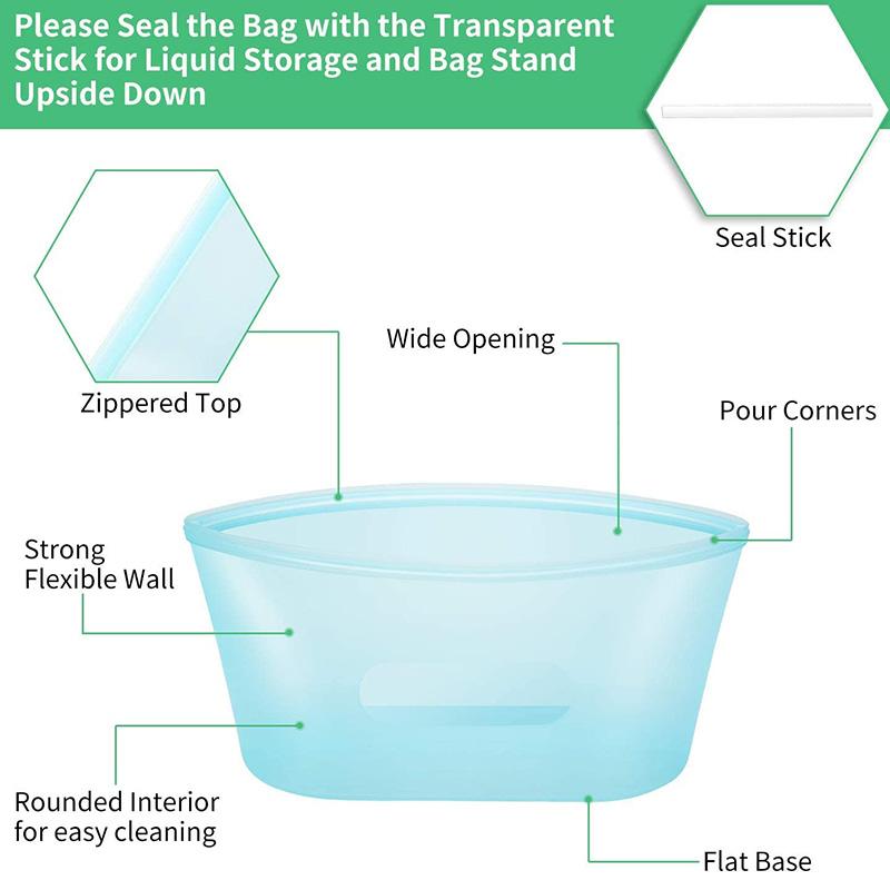 Silicone Fresh-keeping Food Storage Bag Reusable Storage Bags Leak Proof Freezer Silicone Lock Bags Kitchen Ziplock Lock Bag