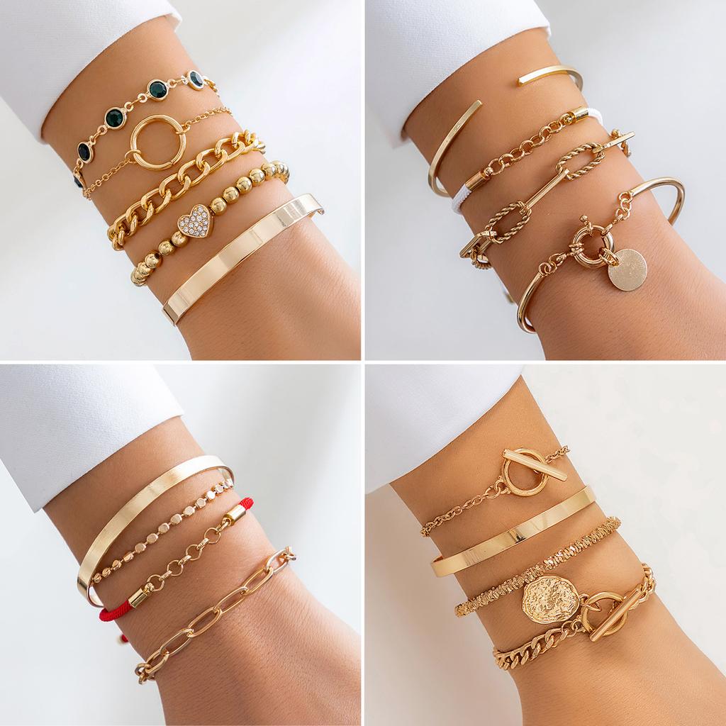 Metal Wind Stacked And Matched Chain Versatile Bracelet, Hip Hop Geometric Love Fashion Bracelet