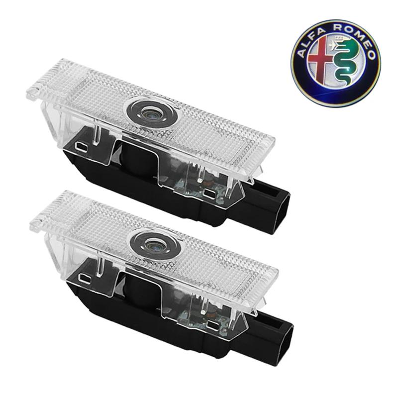 2PCS Led Car Door Ghost Light Laser Projector Welcome Lamp for Alfa Romeo Stelvio Mito Giulietta Giulia Shadow Ambient Lamps zl9