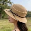 Embossed Bow Dense Straw Hat for Women, Summer Beach Vacation Sun Hat, Sunshade Top Hat for Women