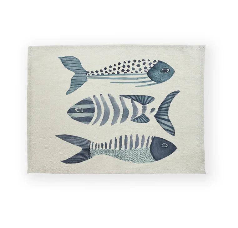Fisch Meeresleben Muschel Muster Küchen-Tischset Leinen Esstisch-Matten Untersetzer Schale Tasse Matte Fisch Haus Dekoration Tisch s