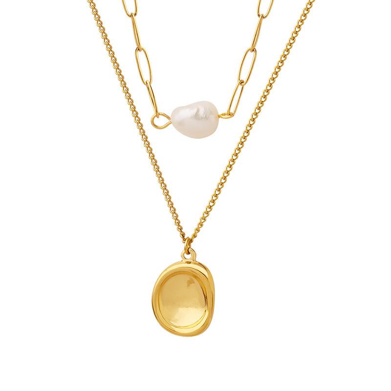 European Double-Layer Freshwater Pearl Pendant Necklace for Women, Gold-Plated Clavicle Design, P831