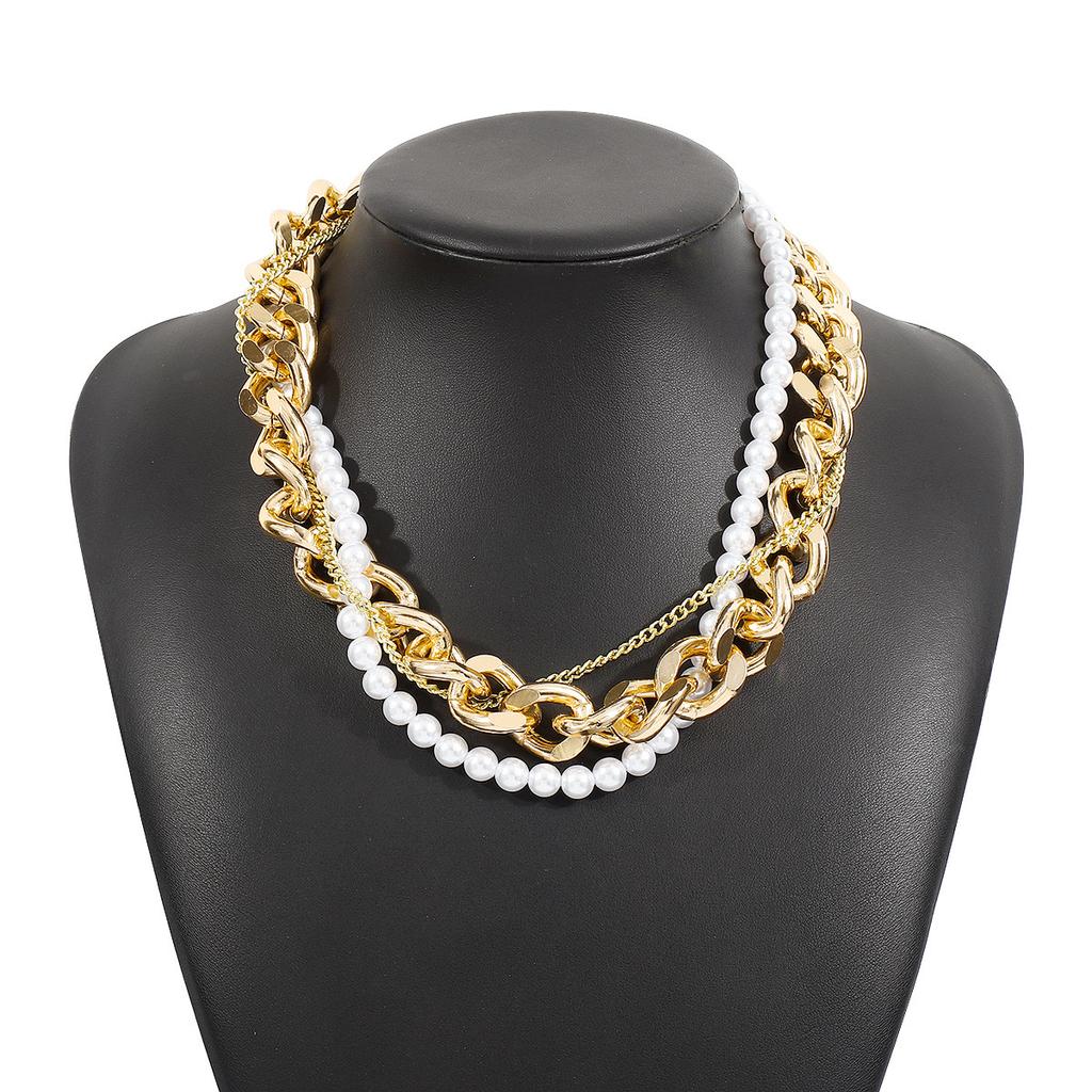European and American metal wind pearls stacked neck chain women, light luxury high-end vintage medieval necklace
