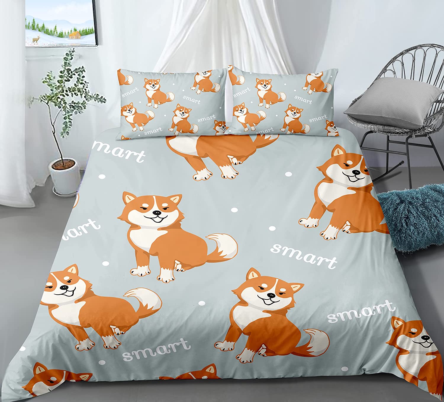 

Cute Dog Duvet Cover Set King Queen Size Kawaii Dog Animals Pattern Bedding Set for Kids Boys Girls Polyester Comforter Cover Tool EU single(135x200cm)
