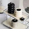 Tissting Qtip Holder Dispenser 7.8 X 10.5 Cm White Resin Doughnut Shape Cotton Swab Storage Container with Lid, Qtip Dispenser Jars for Bathroom
