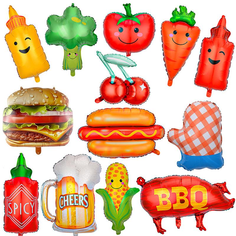 Bbq Pig Balloon Summer Outdoor Bbq Party Balloon Beer Vegetable Theme Aluminum Film Balloon Set Sauce Bottle