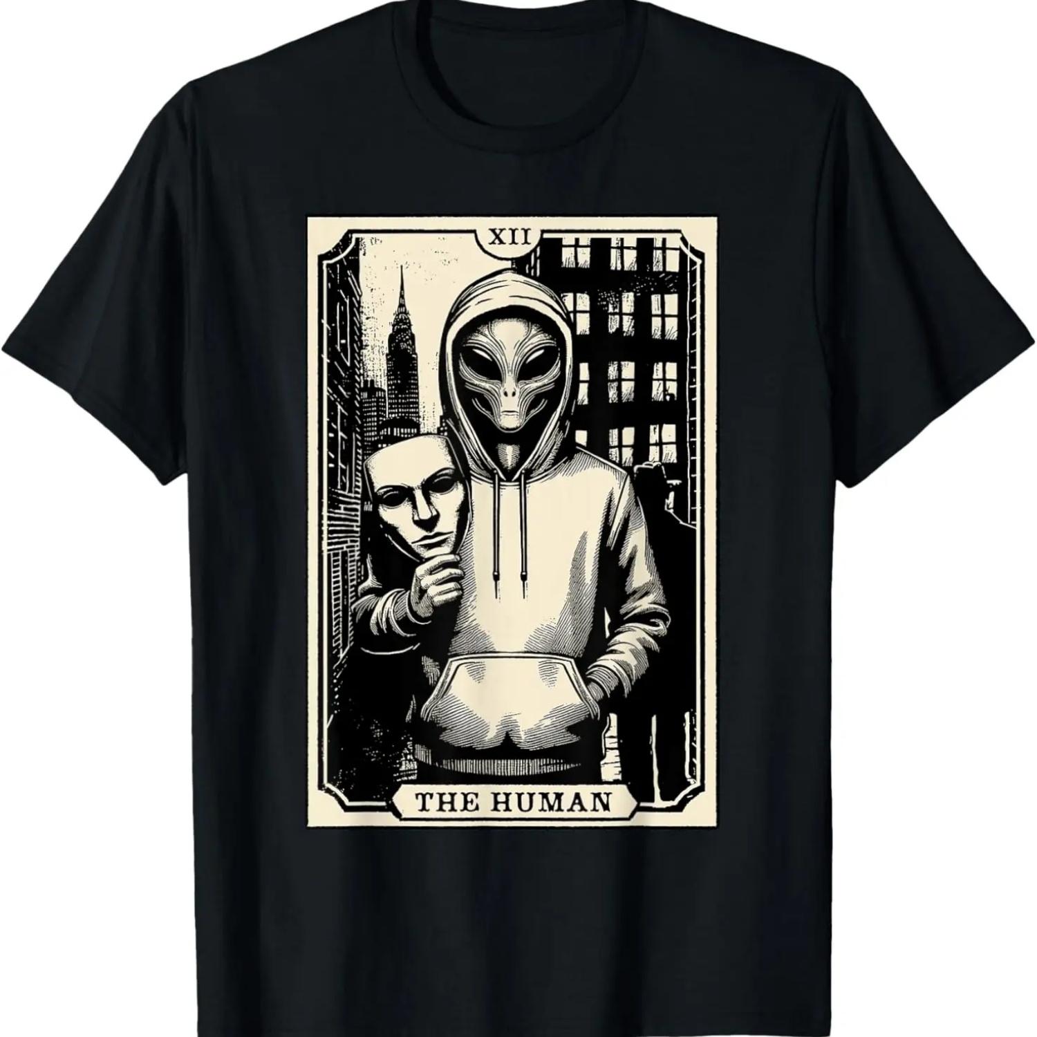 Tarot Card Shirt The Human Alien Tarot Card Major Arcana T-Shirt S чёрный