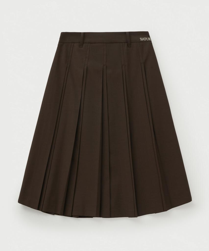 Seteo (W) Button Pleated Midi Skirt Brown