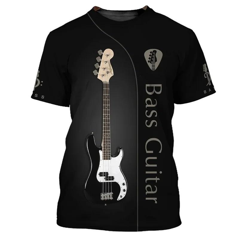 Guitar Bass 3D Printed T-Shirt Men Women Music Instruments Pattern Short Sleeve Cool Oversized Crew Neck Fashionable Comfortable Soft T-shirt