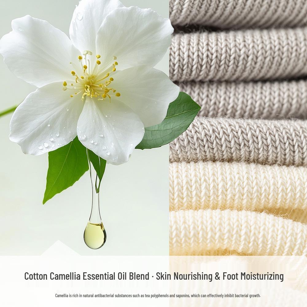 Women's Mid-Calf Camellia Essential Oil Antibacterial Cotton Socks - Solid Color, High Elasticity, for Spring & Autumn